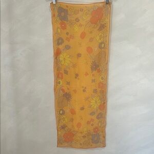 Vintage silk rectangular scarf bright yellow 70s floral